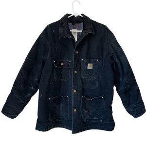 Carhartt Vintage Blanket Lined Chore Coat Black Size 46 Reg